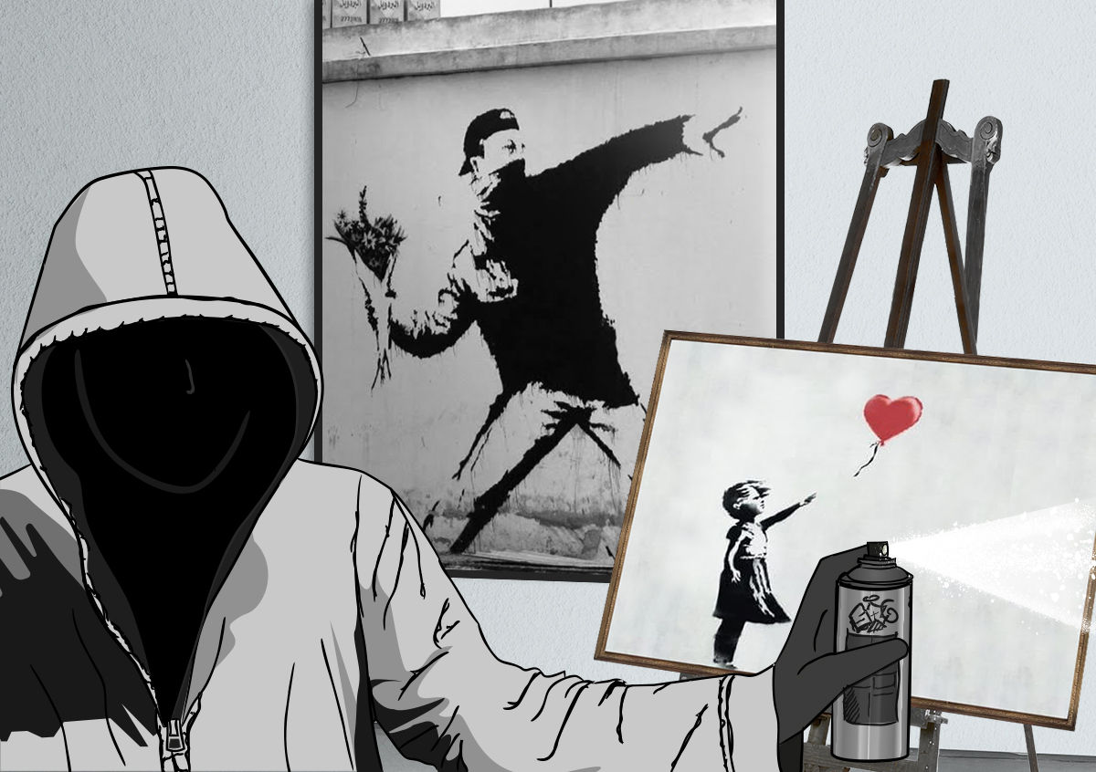 Surmise discloses assortment with spray painting by Banksy